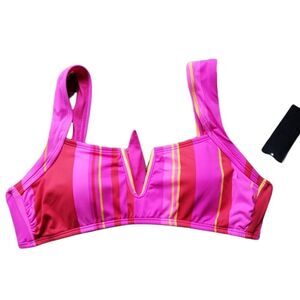 IBIZA Swimwear Hot Pink Red Square Bikini Top Striped Colorblock NWT Small